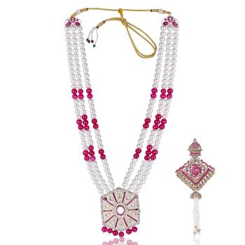 Pearl-Beaded Dulha Moti Mala Haar Necklace With Elegant Brooch 1