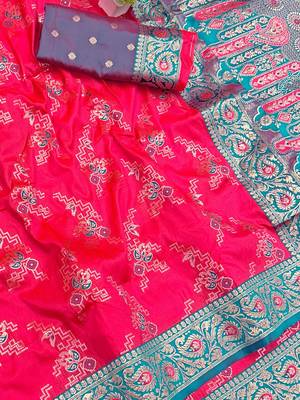 Pink Art silk blend saree with blouse 3