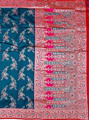 Blue Art silk blend saree with blouse 2