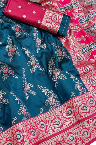 Blue Art silk blend saree with blouse