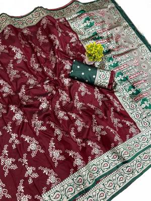 Maroon Art silk blend saree with blouse 1