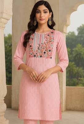 Cotton self weaving kurti with wool embroidery 1