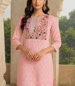 Cotton self weaving kurti with wool embroidery