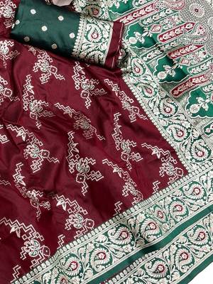 Maroon Art silk blend saree with blouse 3