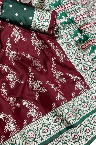 Maroon Art silk blend saree with blouse