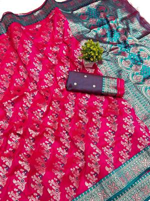 Pink Art silk blend saree with blouse 1
