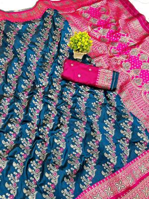 Blue Art silk blend saree with blouse 1