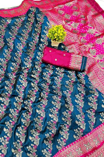 Blue Art Silk saree with blouse