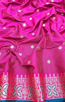 Blue Art silk blend saree with blouse 3