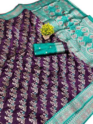 Purple Art silk blend saree with blouse 1