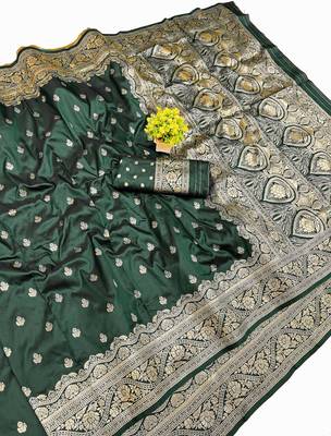 Dark green Art silk blend saree with blouse 1
