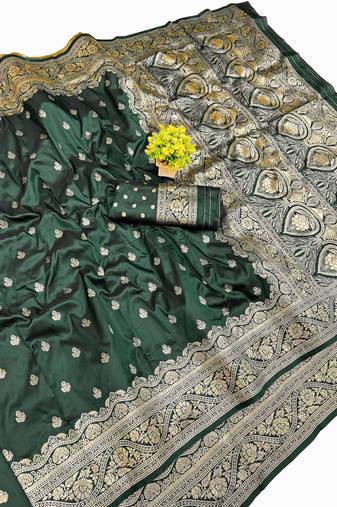 Dark green Art Silk saree with blouse