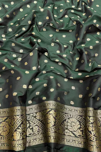 Dark green Art silk blend saree with blouse