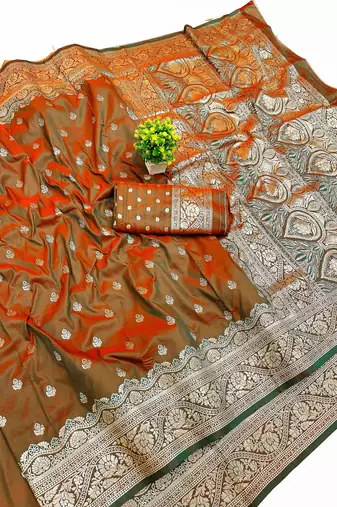 Mehendi Art Silk saree with blouse