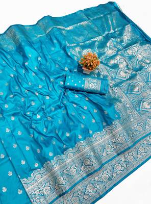 Light blue Art silk blend saree with blouse 1