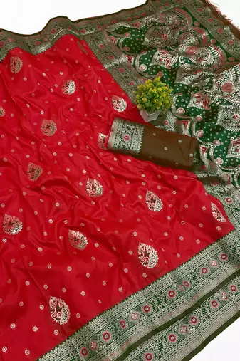 Red Art Silk saree with blouse