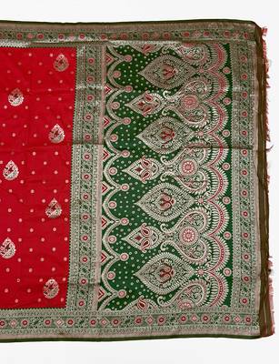 Red Art silk blend saree with blouse 2