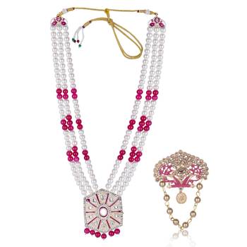 Pearl-Beaded Dulha Moti Mala Haar Necklace With Elegant Brooch 1