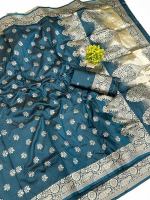 Firozi Art silk blend saree with blouse 1