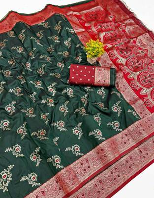 Dark green Art silk blend saree with blouse 1