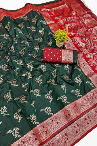 Dark green Art Silk saree with blouse