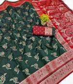 Dark green Art Silk saree with blouse