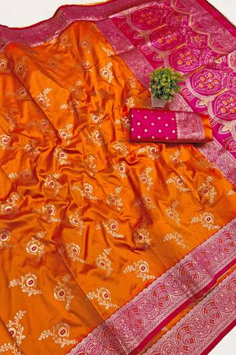 Orange Art Silk saree with blouse