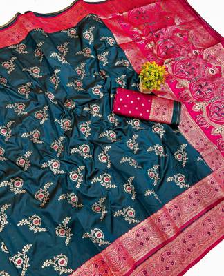 Firozi Art silk blend saree with blouse 1