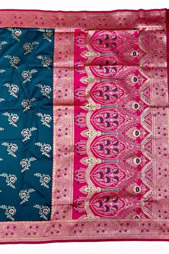 Firozi Art silk blend saree with blouse