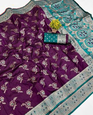 Purple Art silk blend saree with blouse 1