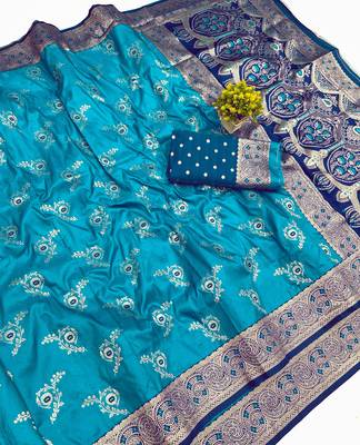Light blue Art silk blend saree with blouse 1