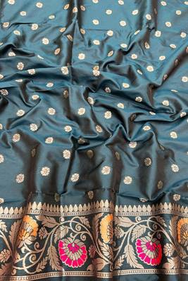Blue Art silk blend saree with blouse 3