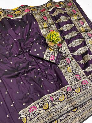 Wine Art silk blend saree with blouse 1