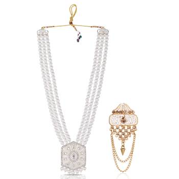 Beaded Layered Dulha Moti Mala With Designer Brooch 1