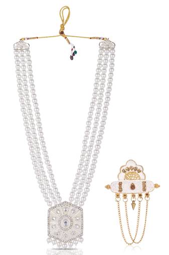 Heavy groom mala with embellished brooch     majestic sherwani add-on