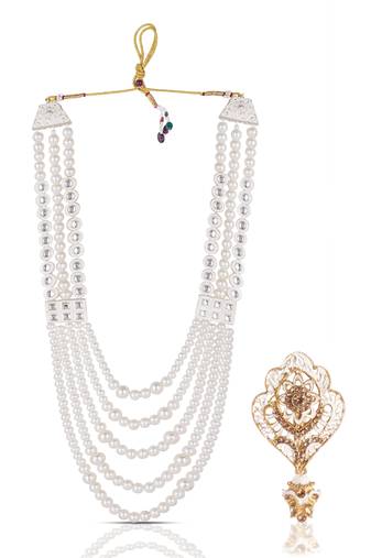 Premium Beaded Groom Mala with Elegant Brooch
