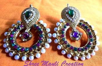 Purple Green Pearl Polki Earrings 1