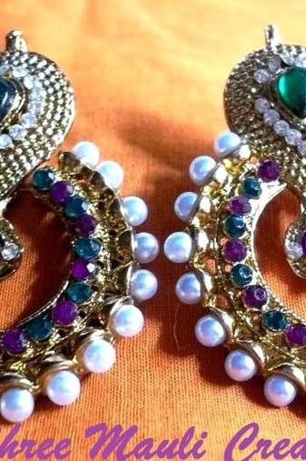 Purple Green Pearl Polki Earrings