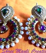 Purple Green Pearl Polki Earrings
