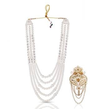 Premium Beaded Groom Mala with Elegant Brooch 1