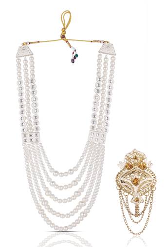 Handcrafted bead mala with artisan brooch     handmade charm
