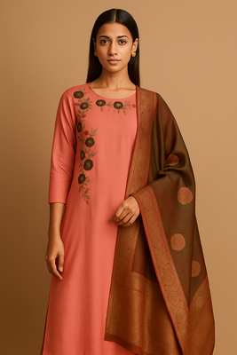 Silk blend kurta with banarasi silk dupatta 1