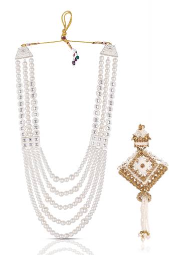 Handcrafted bead mala with artisan brooch     handmade charm
