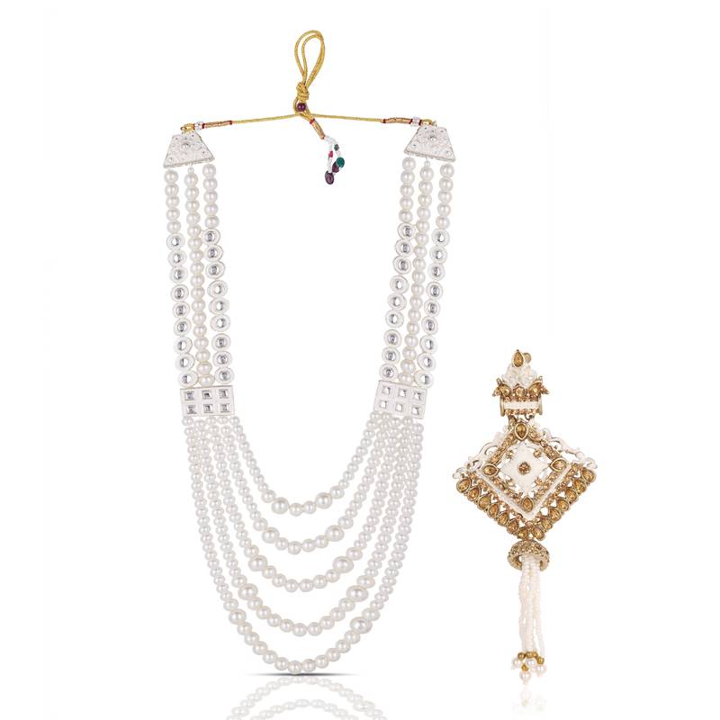 Handcrafted bead mala with artisan brooch     handmade charm