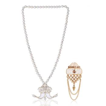 Single-line dulha mala with gold plated brooch 1