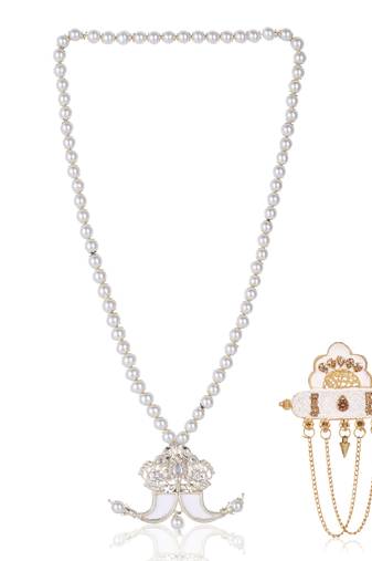 Single-line dulha mala with gold plated brooch