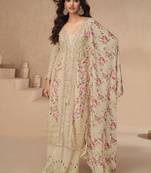 Cream chinon silk embroidered Palazzo suit