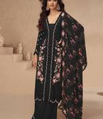 Black chinon silk embroidered Palazzo suit