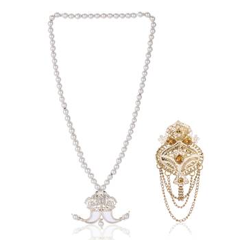 Single-line dulha mala with gold plated brooch 1