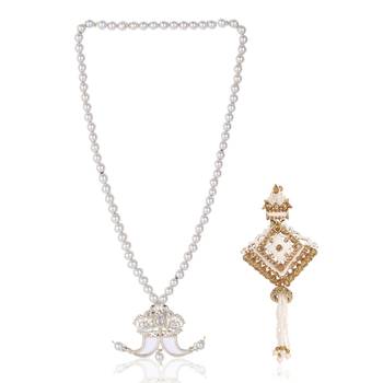 Single-line dulha mala with gold plated brooch 1